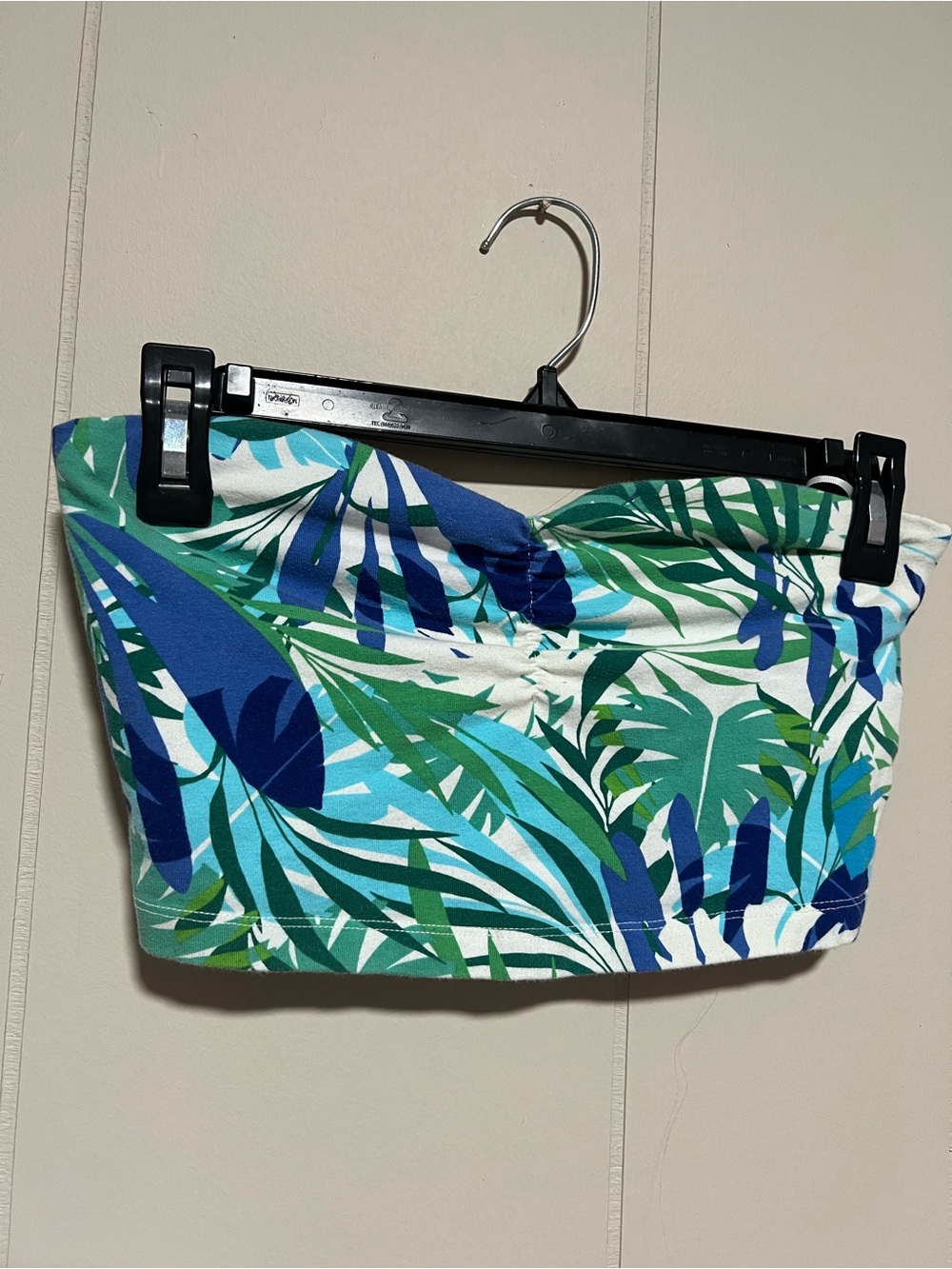 Express Tropical Leaf Bandeau Top in Blue & Green